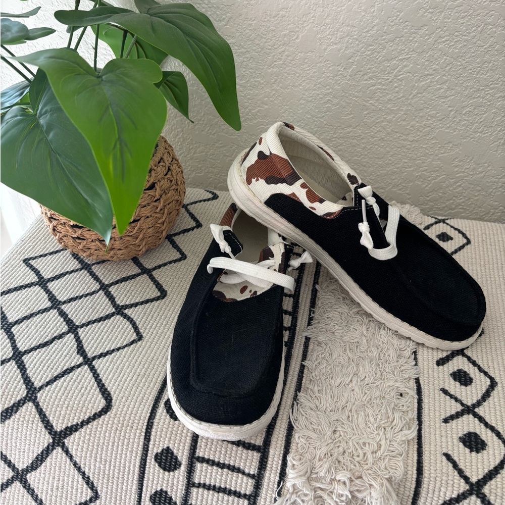 Black and White Casual Sneakers with Cow Print